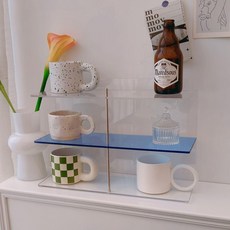 머그컵 진열장 3단 수납장 아크릴 주방 A 선반 홈카페, 라지 딥블루