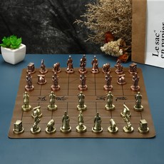 復古金屬立體人物兵馬俑象棋 中國象棋套裝 學生親子成人收藏禮物, 1個, 兵馬俑立體金屬象棋 鐵盒包裝