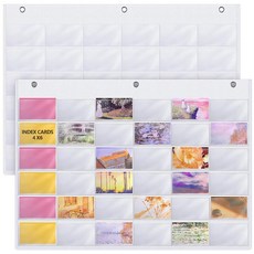Fullhawl 12.7 x 20.3cm(5 x 8인치) 인덱스 카드 홀더 슬리브 16개의 카드 슬롯 오거나이저 홀더 포켓 차트 옥스포드 노트 슬리브 공부 정리 사무실, 4인치 x 6인치, 2