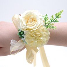 브라이덜샤워 꽃팔찌 장미 셀프웨딩 파티용품 조화, 1개, 옐로우