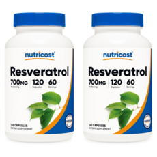 Nutricost 레스베라트롤 700mg 120캡슐 - 비건 글루텐 프리 GMO 프리, 120정, 2개