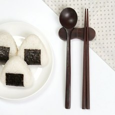 수련 옻칠 나무수저 + 수저받침 세트, 1개, 1인세트, 월넛