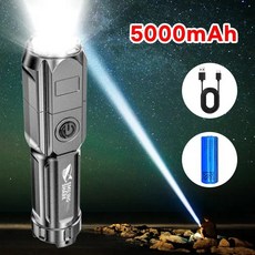 led 손전등 충전식 LED 후레쉬 줌 써치라이트 손전등, 블랙 손전등x1, 1개