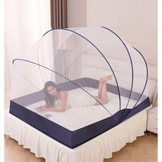 蚊帳 睡眠無憂 蒙古包蚊帳 免安裝, 包邊藏藍色,190*80*115cm(適用1米牀）