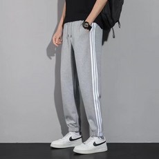 休閒長褲男 條紋 春秋新款 運動 直筒束腳褲
