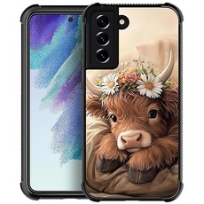 WANKBLC 삼성 갤럭시 S25 울트라 케이스 충격 방지 보호 남성용 여성용 미끄럼 크레이지 패턴 스테인드 글라스 참새 새 잎 가지 274908, 삼성 갤럭시 S22 플러스, Brown Highland Cow Cute Sleep