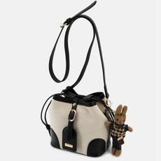 Lulubag Muse 女士皮革斜背束口水桶包, 黑色