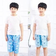아동용 아쿠아5부+헬로뷰티7부 엠보 파자마 잠옷 바지 블루 2p
