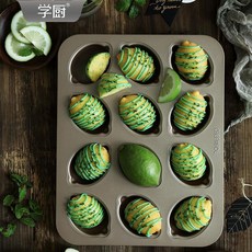 學廚12連檸檬磅蛋糕模具瑪德琳黃油年糕模具家用烘焙不粘烤盤烤箱, WK9750-12連檸檬模, 1個