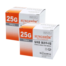 성심 일회용 멸균주사침 25G x 16mm 100pcs 니들 주사바늘 큐렛 주사침 주사기, 2개
