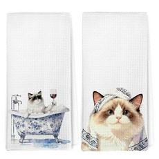 Dibor Funny Chinoiserie 랙돌 고양이 핸드 타월 2개 세트 봉제 인형 고양이 선물 장식 핸드 타월 애완 동물 애호가 주인 선물 장식용 타월 욕실용 40.6 x