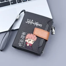 블랙 그레이 Jujutsu Kaisen 캔버스 애니메이션 지갑 학생 소년 Bifold RFID 차단 금속 미니 짧은 클립, 02 2