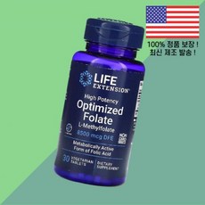 연장 옵티마이즈드 고함량 엽산 폴레이트 폴릭 애씨드 8500mcg DFE 베지테리언 30정 Life Extension High Potency Optimized Folate 30, 1개