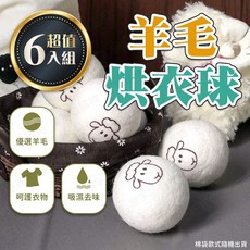 羊毛烘衣球 6入超值組, 1個, 羊毛烘衣球【烘衣球6個+棉袋1個】