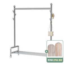 마선 MASUN 튼튼한 이동식 스텐 의류 행거 스탠드 옷걸이 가정용 스테인리스 실내 바퀴 4P 1단 선반