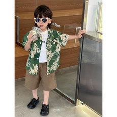 男童印花襯衫 短袖 洋氣兒童襯衫