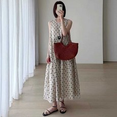 예쁜 여름 임부복 도트 임산부 민소매 롱 원피스 땡땡이 나시