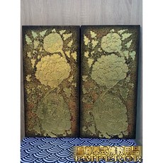 泰國壁畫 泰國佛桌 泰國油畫 泰式壁畫 泰國掛畫 象神油畫 金箔油畫 大壁畫 泰國象神 四面佛, 金牡丹長型掛畫兩件組