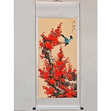 國畫喜上眉梢 寫意花鳥 紅梅配喜鵲 卷軸裝裱, 參考詳情頁