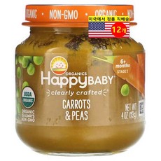 Happy Family Organics 6개월 이상 유아용 오가닉 과일 채소 곡물 퓨레 이유식 113g 6개, 12개