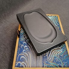 維尼好物 歙硯 原石硯臺 15x9.2x1.9cm 便攜防漏, 1個, 回文花瓣硯