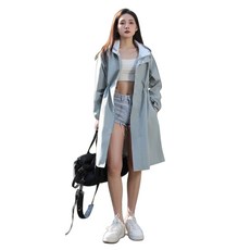 YANGTA 여성 골프 우비 롱 후드 자켓 방수 레인코트 경량 바람막이 휴대용 자외선 차단, 그레이, 1개