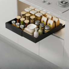 고급형 무타공 길이조절 슬라이딩선반 싱크대 정리 주방 선반 고정레일3개/선반들림방지 부품 포함/3가지 색상/4가지 사이즈, 1개, 블랙