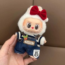 [국내 배송] LABUBU 라부부 인형 옷 의상 소품 액세서리 꾸미기 세트, 07 멜빵 세트(멜빵바지+리본+줄무늬티), 1개