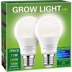 LED 식물등 A19 풀스펙트럼 E26 11W 2개입, 2개, 하얀색