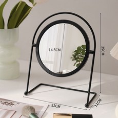 【開發票/統編】高顔值桌上型化妝鏡 臥室/宿舍適用 網紅風圓形小鏡子 美妝鏡/補光化妝鏡, 【小號】黑色拱形鏡【可旋轉】
