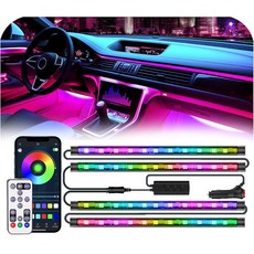 자동차 내부 조명 충전기 어댑터가 있는 12V LED 스트립 주변 키트 앱 리모컨 음악 동기화 색상 변경 SUV 트럭용 여성용 남성용 액세서리 2976412, 앱 RGBIC 48SMD