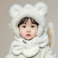 멜로우두두 유아 아기 방한 귀달이모자 털모자 목도리모자