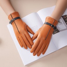 女士頭層小羊皮真皮手套 加絨加厚保暖觸屏, 香檳色【加絨】