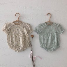 신생아 아기 시원한 플라워 로망 퍼프 반팔 여름 베이비슈트 북유럽아기옷