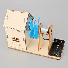 臺灣熱銷 博燃科敎木質益智科敎玩具diy小製作材料包兒童手工模型科學玩具, 風力發電(風葉顏色隨機）, 1個
