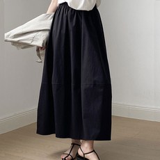 DANGZ 여성 롱 스커트 A라인 밴딩 치마 안감 있고 주머니 있음