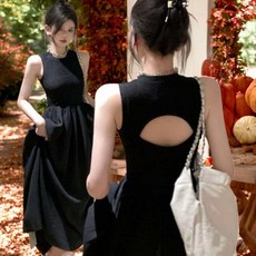 데이트 파티룩 뒷포인트 블랙 롱원피스 나시슬림원피스 롱슬림핏골지원피스 휴양지원피스 슬림롱원피스