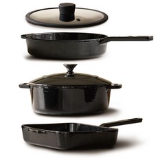 프렘 가온 무쇠팬 무쇠냄비 4종세트, 4개, 22cm전골냄비+22cm원형팬+26cm사각팬+22뚜껑, 블랙