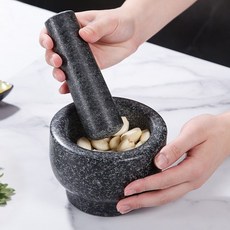 Beautiful Kitchen 화강암 마늘다지기 절구 + 방망이 용량400ml, 3세트, 블랙