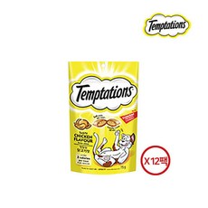 템테이션 고양이 간식 12개, 맛있는 닭고기맛, 75g