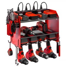 벽걸이형 전동공구 보관대 벽선반 강력 고강도 드릴 선반 미니수납함 활용, 1단, 레드 - 3층 4지지대 전원추가