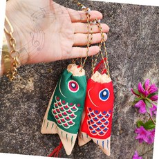 잉어 부적 오색실 복주머니 전통 민속 액막이 소금 파우치 행운 부, 1개, 그린 1P