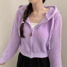 야오야오 여성용 소프트 파스텔 크롭 니트 후드집업