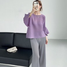 RCLE 여성 긴팔 티셔츠 주름 티셔츠 칠부 라운드 플리츠 블라우스 고급 디자인 데일리