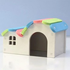 햄스터 은신처 조립 나무 무지개집 강아지집 집 둥지 스포츠 빌라, 1개, 2. Rainbow color
