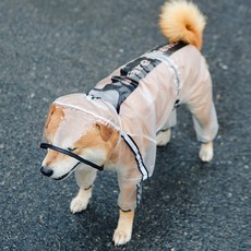 DFMEI 可牽引狗狗雨衣撞色磨砂包邊透明帶尾巴泰迪中小型犬寵物雨衣, 1個, 英文磨砂