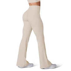 HEGALY 여성용 플레어 요가 팬츠 - 크로스오버 플레어 레깅스 버터처럼 부드러운 하이 웨이스트 운동 캐주얼 부츠컷 팬츠 밝은 핑크. XL, 76.2cm(30인치) 안쪽 솔기, L, 라이트 카키