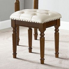 원목 엔틱 프렌치 사각 의자 스툴 화장대 수입 현관 엔틱콘솔 콘솔 인테리어, 월넛 / 화이트 가죽 버튼