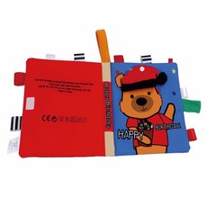 BBSKY 小熊生日標籤布書 嬰幼兒感官啟蒙玩具 可水洗耐啃咬 內含響盒響紙BB叫 尺寸約16x15公分