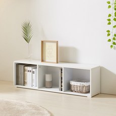 파란들가구 NEW LPM 3칸 낮은가로책장 3칸1단 수납장식장 공간박스 책꽂이 거실장, 화이트, 1단